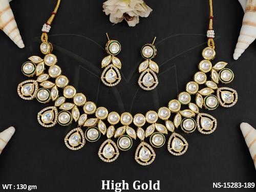 Kundan Jewellery Full Stone High Gold Polish Party Wear Kundan Necklace Set 