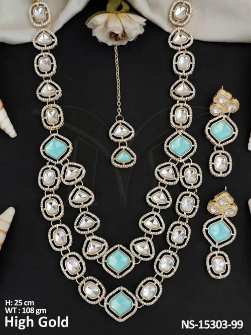 Kundan Jewellery Beautiful Design High Gold Polish Party Wear 2 Layer Kundan Necklace Set 