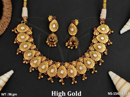 Kundan Artificial Jewellery High Gold Polish Stylish Attractive Design Necklace Set 
