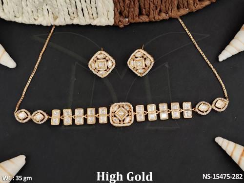 Kundan Jewellery Beautifully Designed High Gold Polish Choker Necklace Set 