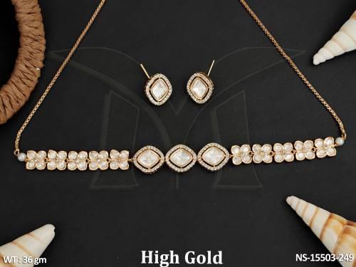 Designer Party Wear Fashionable High Gold polish Kundan Choker Set 