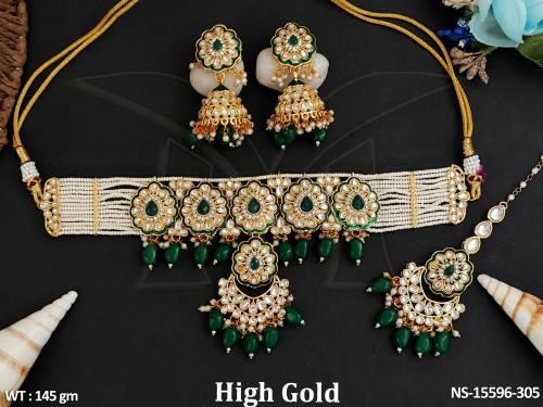 Kundan Jewellery High Gold Polish Designer Stylish Necklace Set 