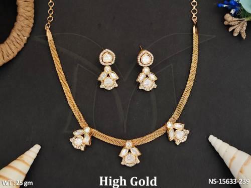 High Gold polish Fancy party Wear full Kundan Stones Necklace Set 
