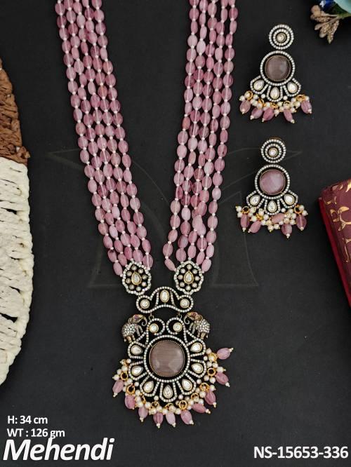 Kundan Designer Mehendi Polish Fancy Party wear Designer  Long Necklace  Set  
