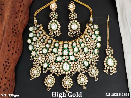 Designer Full Kundan Stone High Gold Polish Fancy Design Necklace Set  
