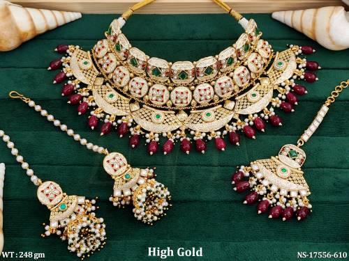 Kundan High Gold Necklace Set with Multi Beads & Jhumka