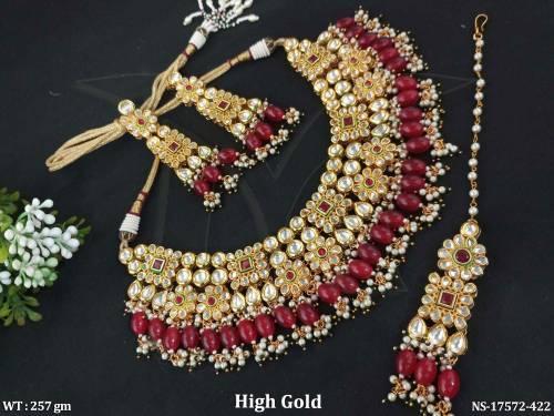 Royal Kundan Necklace Set with Earrings High Gold Poilsh Premium Gift Option