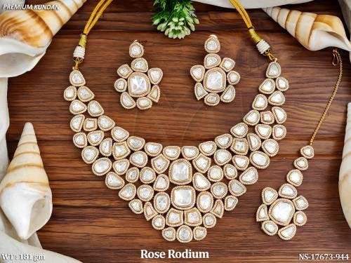 Luxury All White Kundan Set Necklace Earrings & Maang Tikka
