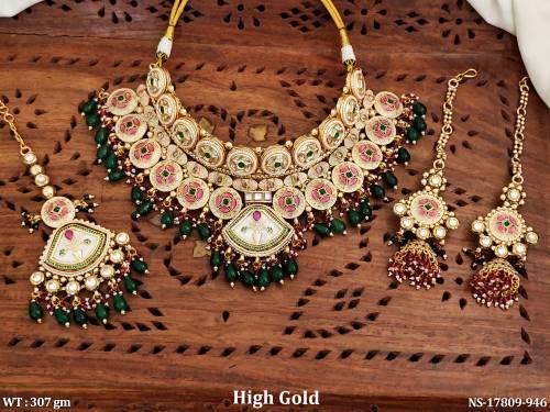 Kundan Designer High Gold Polish Choker Necklace Set   