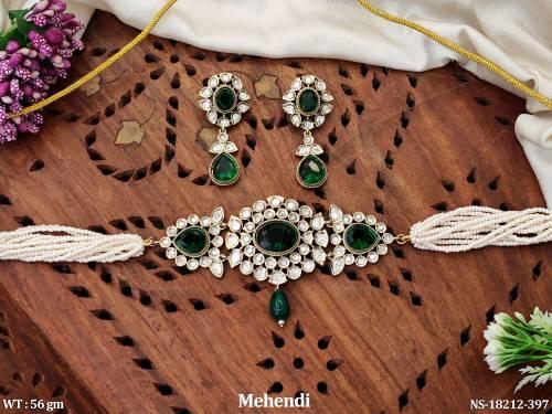 Mehendi Special Green Stone Kundan Necklace 