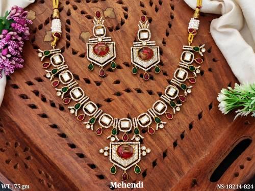 Traditional Kundan Mehendi Polish Full Stone Party Wear Necklace  Set   