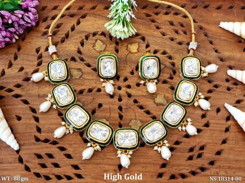 Kundan High Gold Polish Full Stone Short  Necklace Set  