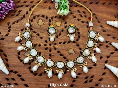  High Gold Kundan Full Stone Short Necklace Set  