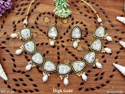 Beautiful Design Full Stone High Gold Party Wear Necklace Set   