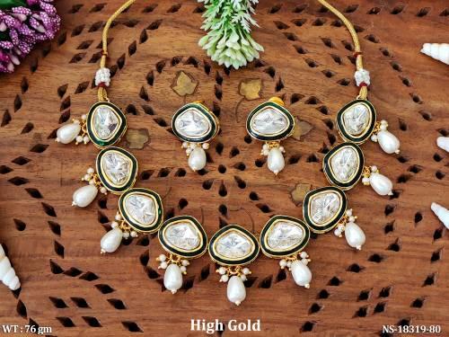 Full Kundan Stone High Gold Polish Fancy Necklace Set  
