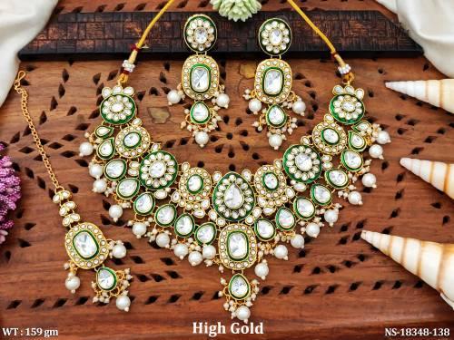 Kundan  High Gold Polish  Clustered Pearl Fancy Necklace Set  