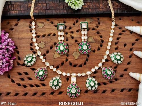 Kundan Designer Rose Gold  Polish Necklace Set   