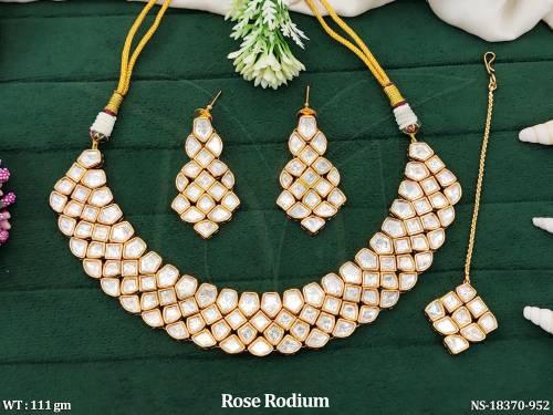 Kundan Design  Rose Rodium Polish Necklace Set  