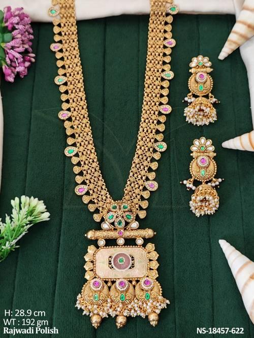 Kundan Designer Rajwadi Polish Clustered Pearl Necklace Set  