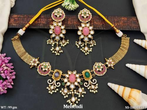 Design Full Stone  Mehendi Polish Party Wear Necklace Set  
