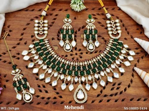 Designer Full Stone Mehendi Polish Short Necklace Set   