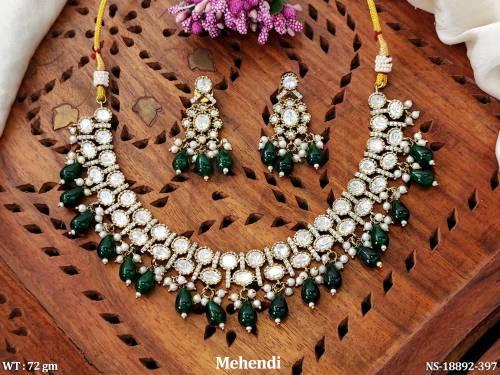 Kundan Clustered Pearl Designer   Mehendi Polish Necklace Set