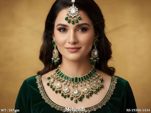 Designer Mehendi Finish Kundan Heavy Necklace Set