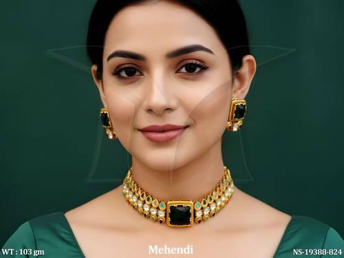 Premium Mehendi Finish Kundan Choker Necklace Set