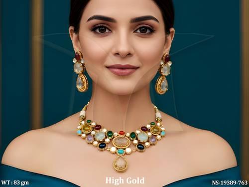 High Gold Designer Kundan Necklace Set with Earrings
