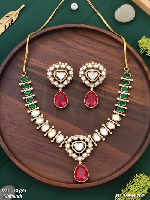 Traditional Mehendi Finish Kundan Necklace Set