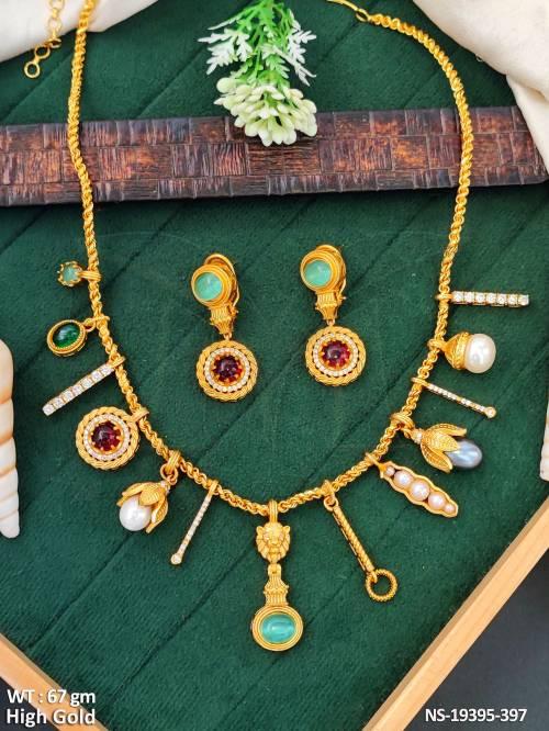 Elegant High Gold Kundan Necklace Set with Earrings