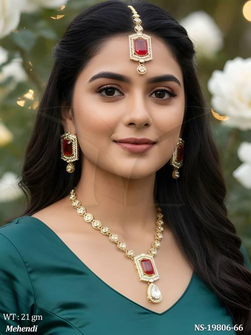 Festive Wear Kundan Necklace Set with Statement Earrings