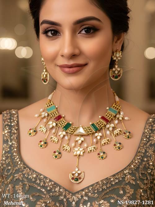 Designer Ethnic Kundan Necklace Set with Earrings