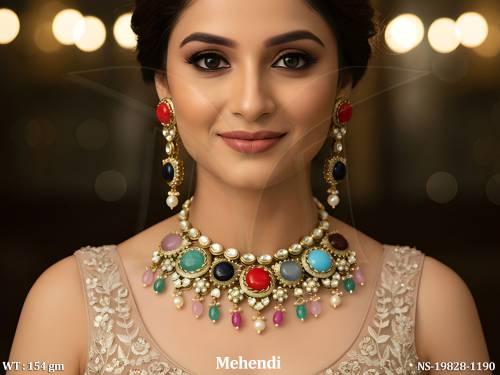 Designer Kundan Stone Choker Necklace Set with Earrings