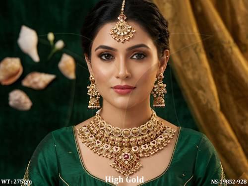 High Gold Temple Kundan Necklace Set with Jhumka