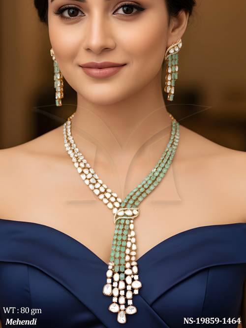 Mehendi Polish Full Stone Kundan Short Necklace Set 