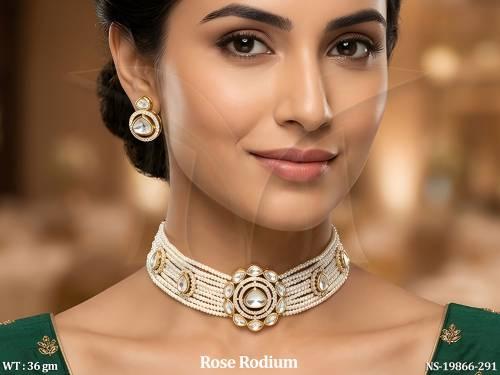 Rose Rodium Kundan Choker Set with Pearl Strings