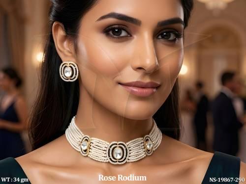 Rose Gold Finish Kundan Set with Stud Earrings