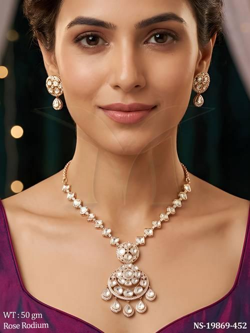 Premium Full Stone Necklace Set with Drop Design