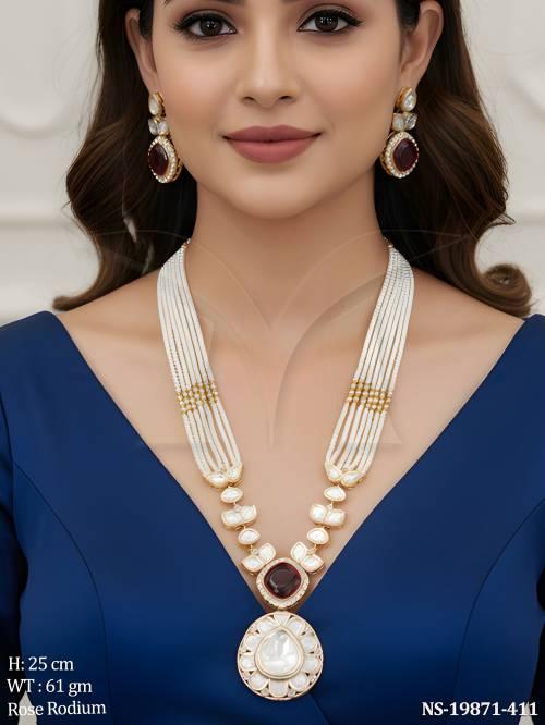 Elegant Long Pearl Necklace Set with Matching Earrings