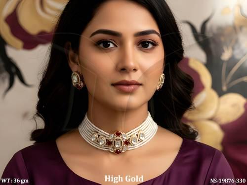 High Gold Kundan Pearl Choker Necklace Set