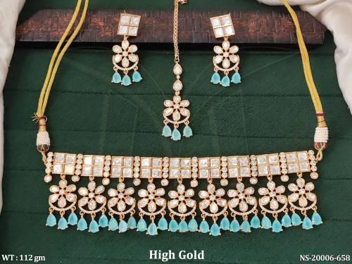 Designer Blue Beads Choker Necklace Set