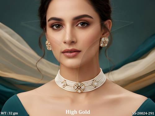 Designer High Gold Pearl Kundan Choker Necklace Set