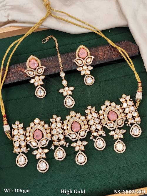 Designer High Gold Kundan Necklace Set For Wedding Wear