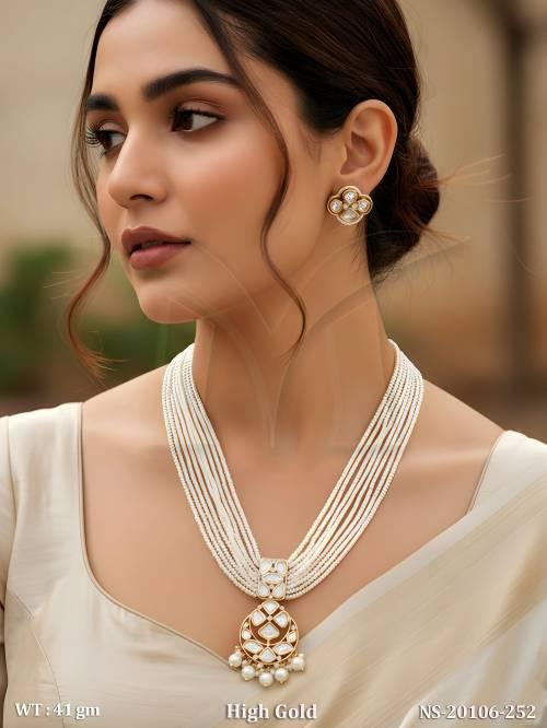 Royal Kundan Pearl Layered High Gold Necklace Set