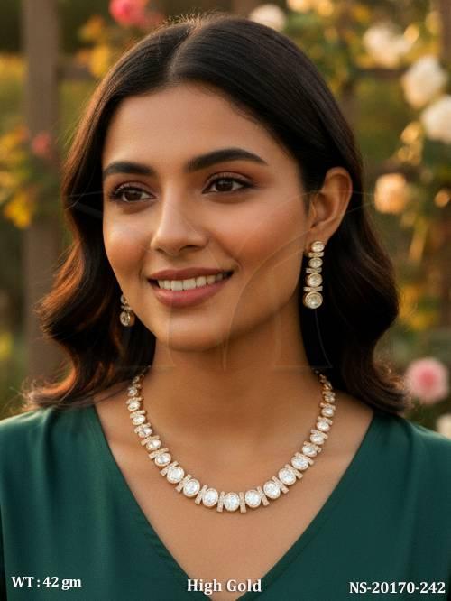 Fancy Oval Stone Kundan Necklace with Earrings