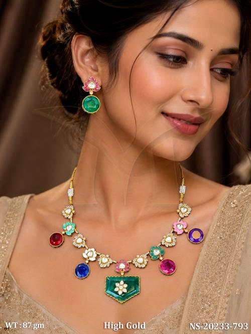 Fancy Lotus Design Multicolor Kundan Necklace Set
