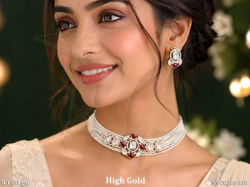 Traditional Kundan Pearl Choker Necklace Set for Women