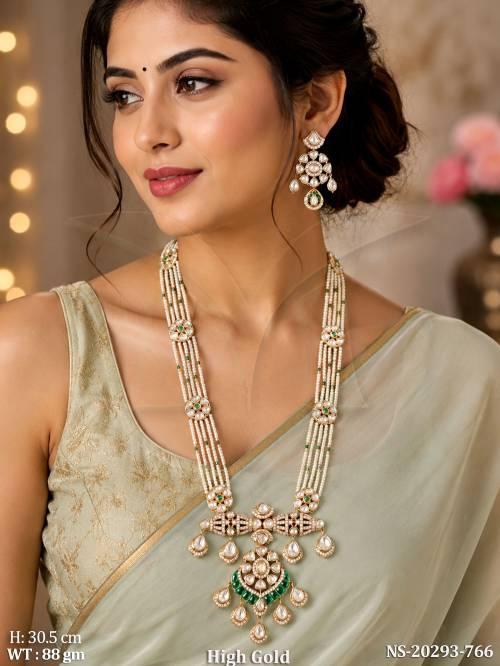 Designer High Gold Kundan Pearl Long Necklace Set