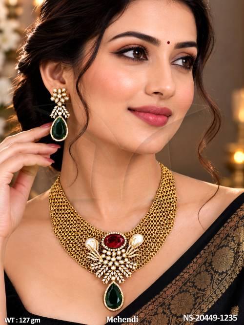 Mehandi Kundan Necklace Set with Designer Earrings